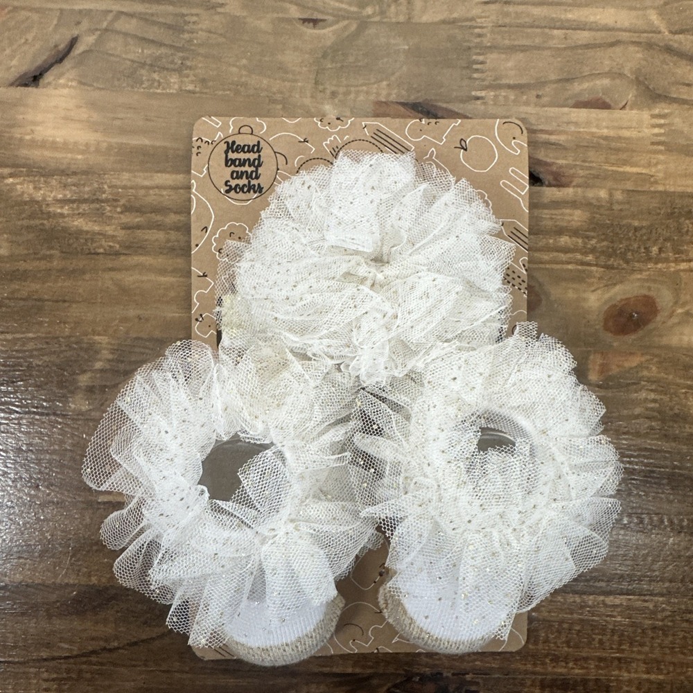 Baby Essentials Toddler Socks & Headband‎ Set Gold Ivory 0-12M NWT